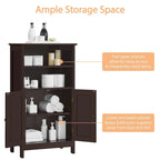 Meuble de salle de bain sur pied en bois à 5 niveaux Espresso / Blanc avec étagère réglable