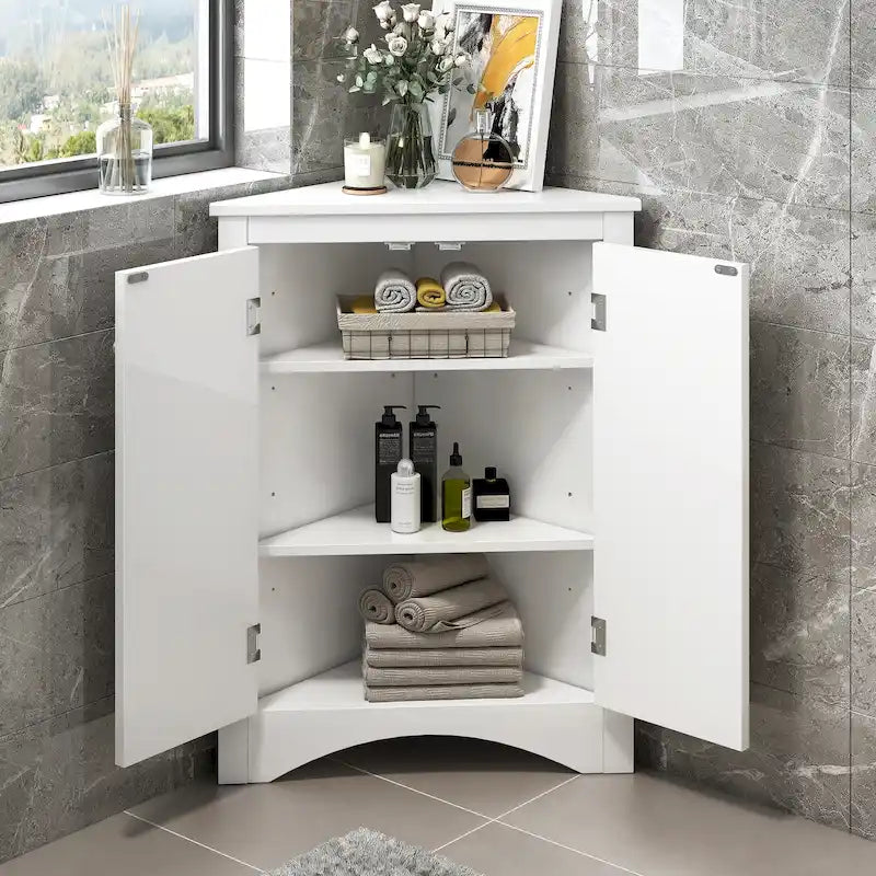 Meuble d'angle triangulaire avec étagères réglables – Marron / Chêne / Noir / Gris / Blanc, assemblage par 1 personne