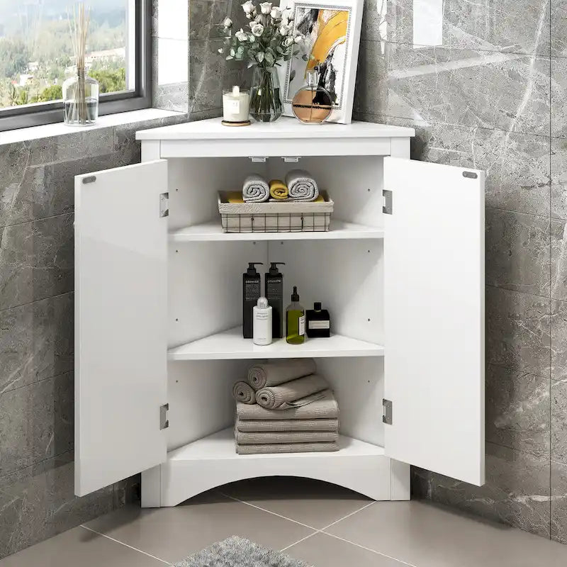 Meuble d'angle triangulaire avec étagères réglables – Marron / Chêne / Noir / Gris / Blanc, assemblage par 1 personne