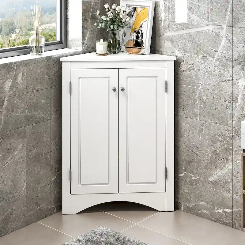 Meuble d'angle triangulaire avec étagères réglables – Marron / Chêne / Noir / Gris / Blanc, assemblage par 1 personne
