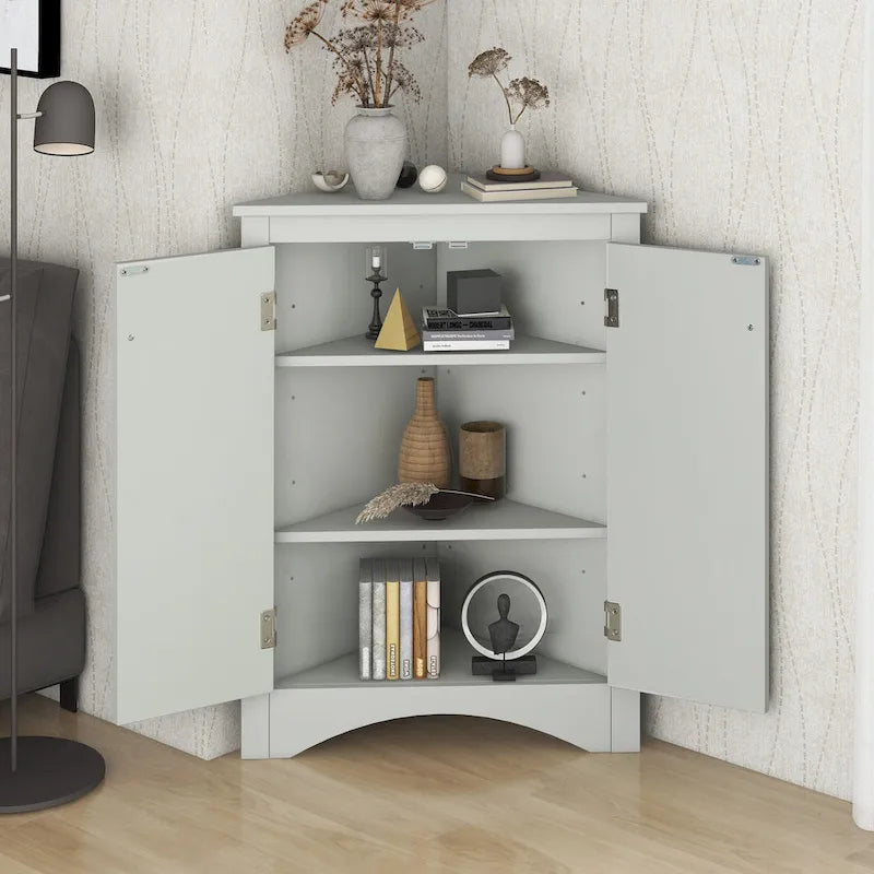 Meuble d'angle triangulaire avec étagères réglables – Marron / Chêne / Noir / Gris / Blanc, assemblage par 1 personne