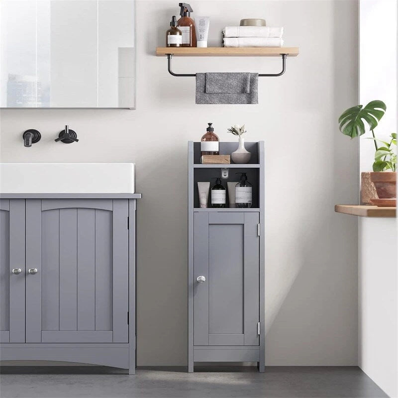 Meuble de rangement de salle de bain fin, gris/blanc, 3 étagères, simple