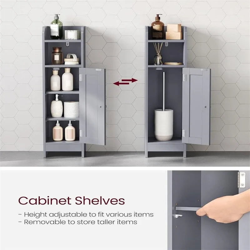 Meuble de rangement de salle de bain fin, gris/blanc, 3 étagères, simple
