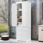 Meuble de rangement autoportant avec 2 portes et 3 tiroirs, étagère réglable – Blanc / Noir / Gris
