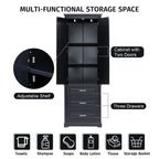 Meuble de rangement autoportant avec 2 portes et 3 tiroirs, étagère réglable – Blanc / Noir / Gris