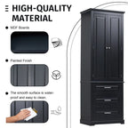 Meuble de rangement autoportant avec 2 portes et 3 tiroirs, étagère réglable – Blanc / Noir / Gris
