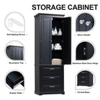 Meuble de rangement autoportant avec 2 portes et 3 tiroirs, étagère réglable – Blanc / Noir / Gris