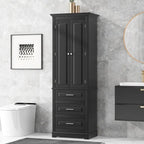 Meuble de rangement autoportant avec 2 portes et 3 tiroirs, étagère réglable – Blanc / Noir / Gris