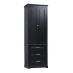 Meuble de rangement autoportant avec 2 portes et 3 tiroirs, étagère réglable – Blanc / Noir / Gris