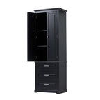 Meuble de rangement autoportant avec 2 portes et 3 tiroirs, étagère réglable – Blanc / Noir / Gris