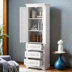 Meuble de rangement autoportant avec 2 portes et 3 tiroirs, étagère réglable – Blanc / Noir / Gris
