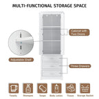 Meuble de rangement autoportant avec 2 portes et 3 tiroirs, étagère réglable – Blanc / Noir / Gris