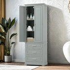 Meuble de rangement autoportant avec 2 portes et 3 tiroirs, étagère réglable – Blanc / Noir / Gris
