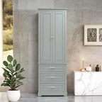 Meuble de rangement autoportant avec 2 portes et 3 tiroirs, étagère réglable – Blanc / Noir / Gris