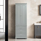 Meuble de rangement autoportant avec 2 portes et 3 tiroirs, étagère réglable – Blanc / Noir / Gris