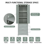 Meuble de rangement autoportant avec 2 portes et 3 tiroirs, étagère réglable – Blanc / Noir / Gris