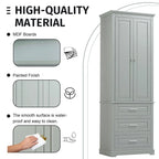 Meuble de rangement autoportant avec 2 portes et 3 tiroirs, étagère réglable – Blanc / Noir / Gris