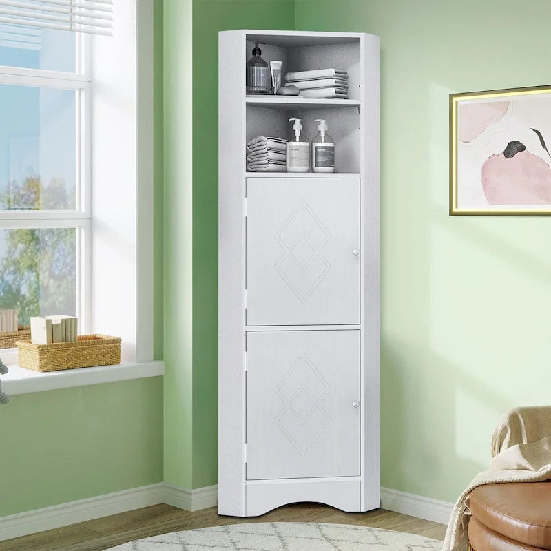 Meuble de rangement haut d'angle avec poignées métalliques – Noir / Blanc / Gris, Bois, 1 personne