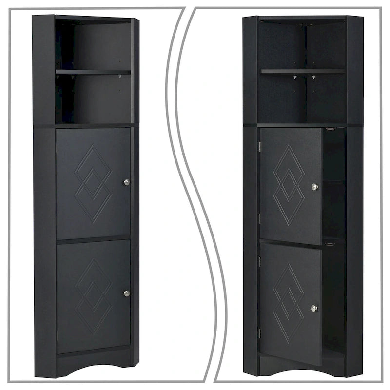 Meuble de rangement haut d'angle avec poignées métalliques – Noir / Blanc / Gris, Bois, 1 personne
