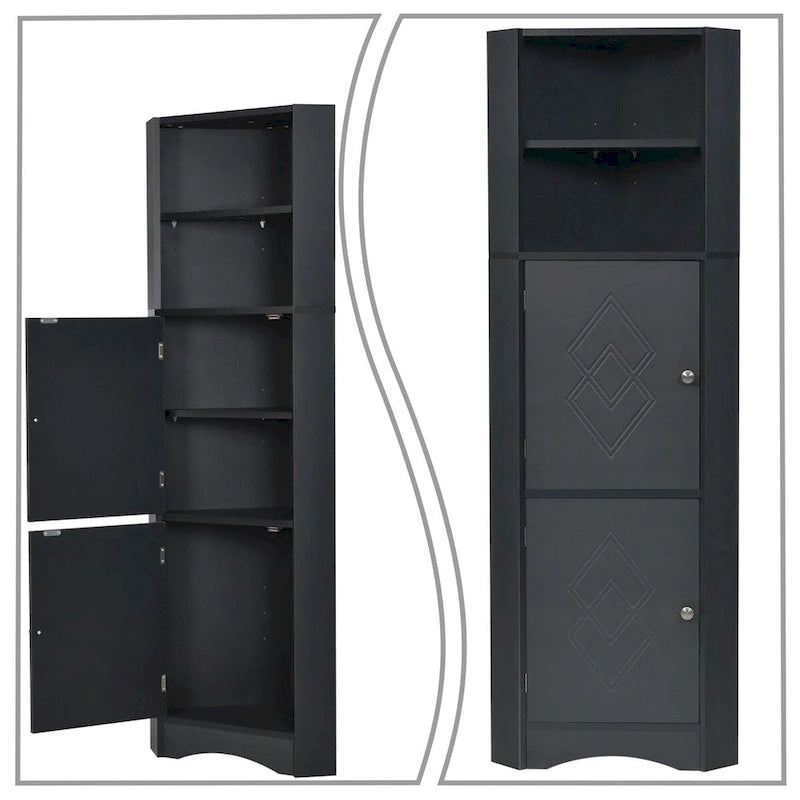 Meuble de rangement haut d'angle avec poignées métalliques – Noir / Blanc / Gris, Bois, 1 personne