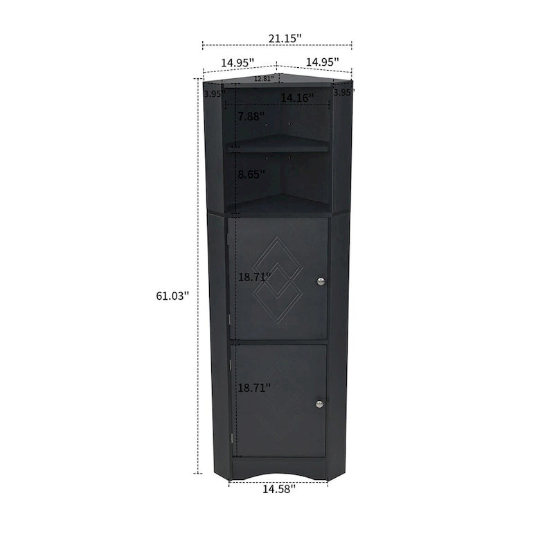 Meuble de rangement haut d'angle avec poignées métalliques – Noir / Blanc / Gris, Bois, 1 personne