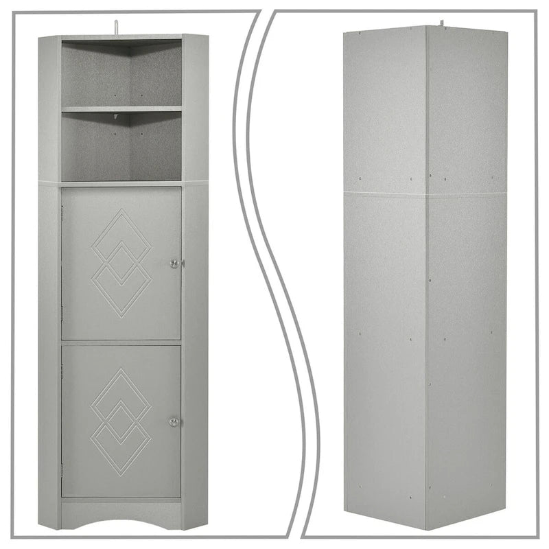 Meuble de rangement haut d'angle avec poignées métalliques – Noir / Blanc / Gris, Bois, 1 personne
