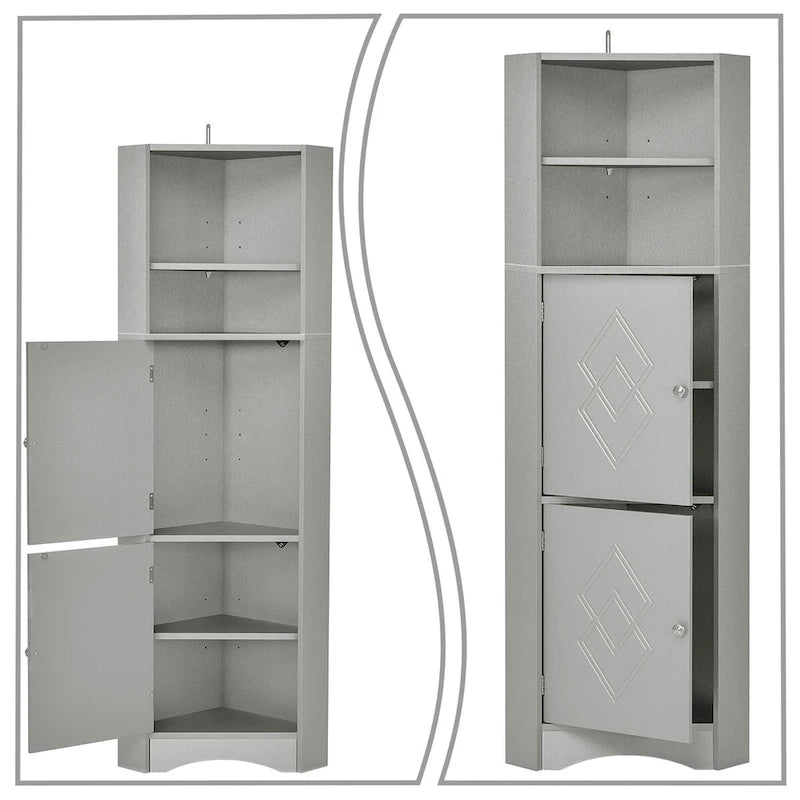 Meuble de rangement haut d'angle avec poignées métalliques – Noir / Blanc / Gris, Bois, 1 personne