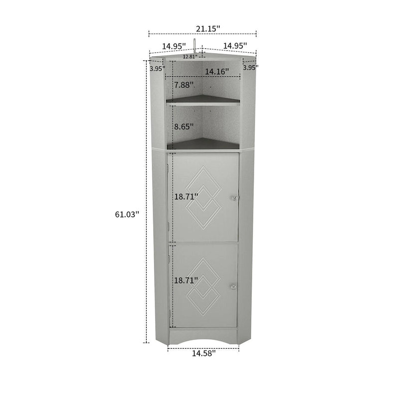 Meuble de rangement haut d'angle avec poignées métalliques – Noir / Blanc / Gris, Bois, 1 personne