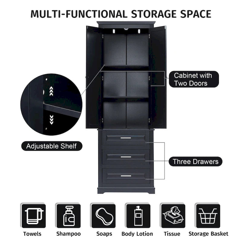 Armoire de rangement haute noire à 3 tiroirs – Unité individuelle