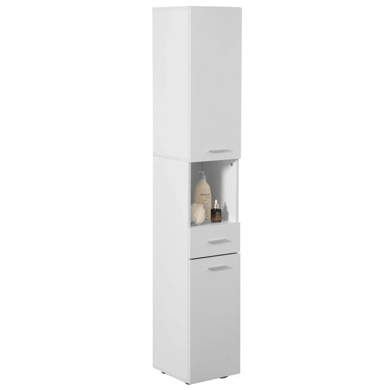 Meuble de rangement haut autoportant blanc à 2 portes et 1 tiroir