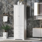 Armoire de rangement haute, 3 tiroirs et 2 portes, Blanc / Gris / Noir