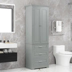Armoire de rangement haute, 3 tiroirs et 2 portes, Blanc / Gris / Noir