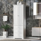 Armoire de rangement haute, 3 tiroirs et 2 portes, Blanc / Gris / Noir