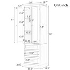 Armoire de rangement haute, 3 tiroirs et 2 portes, Blanc / Gris / Noir