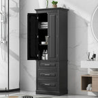 Armoire de rangement haute, 3 tiroirs et 2 portes, Blanc / Gris / Noir