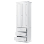 Armoire de rangement haute, 3 tiroirs et 2 portes, Blanc / Gris / Noir