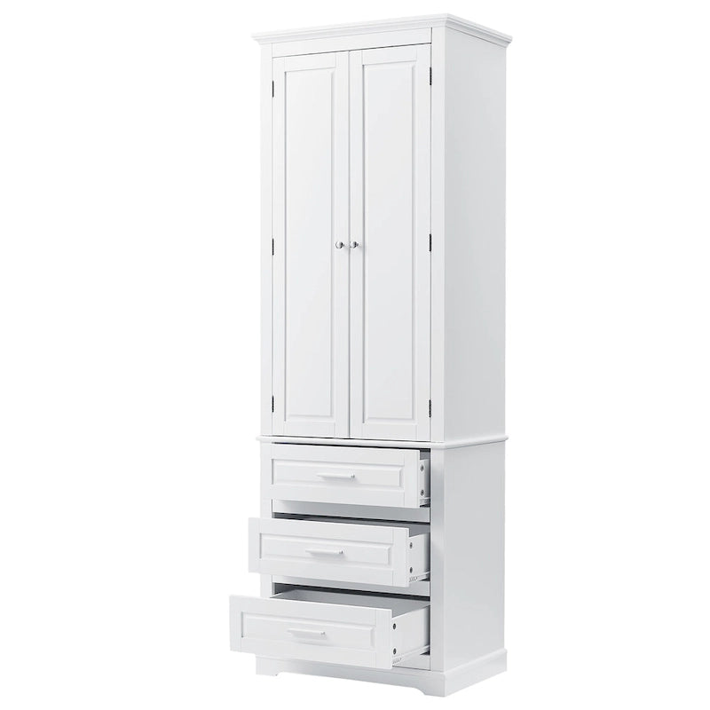 Armoire de rangement haute, 3 tiroirs et 2 portes, Blanc / Gris / Noir