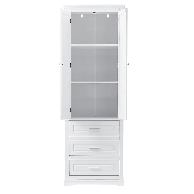 Armoire de rangement haute, 3 tiroirs et 2 portes, Blanc / Gris / Noir
