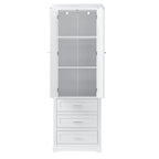 Armoire de rangement haute, 3 tiroirs et 2 portes, Blanc / Gris / Noir