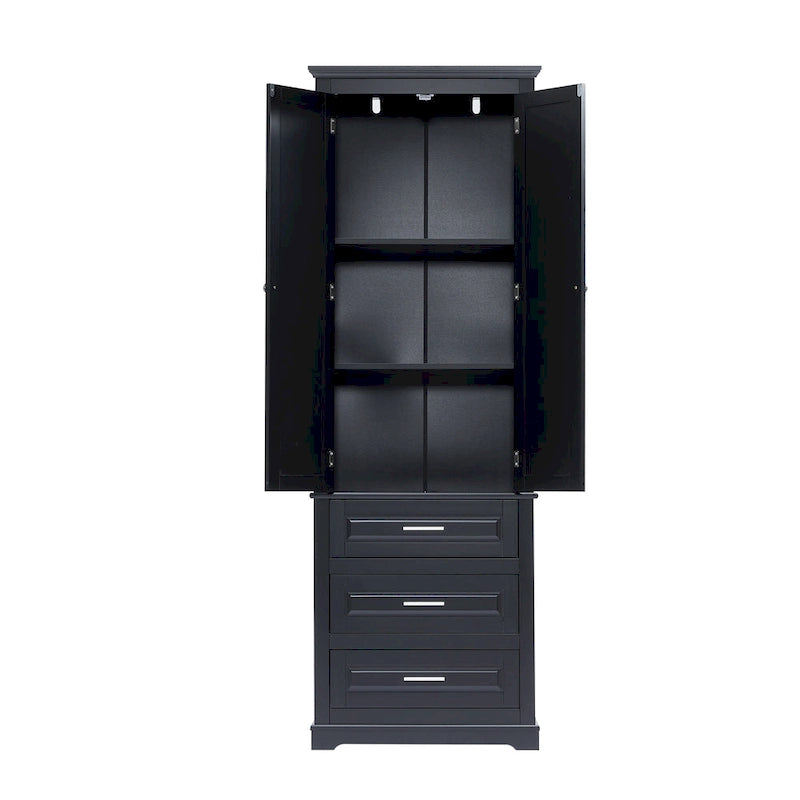 Armoire de rangement haute, 3 tiroirs et 2 portes, Blanc / Gris / Noir