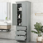 Armoire de rangement haute, 3 tiroirs et 2 portes, Blanc / Gris / Noir