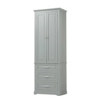 Armoire de rangement haute, 3 tiroirs et 2 portes, Blanc / Gris / Noir