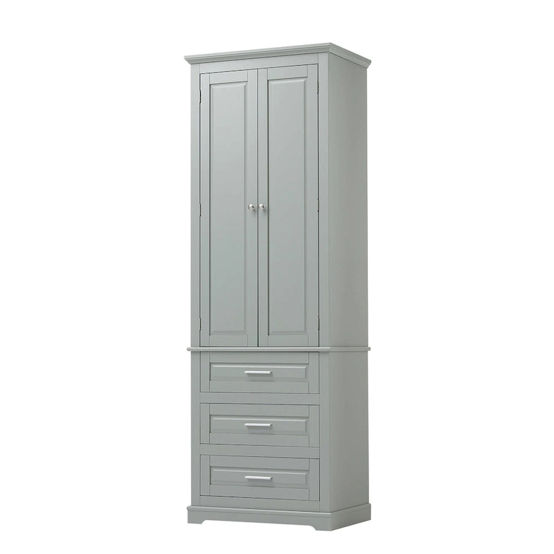 Armoire de rangement haute, 3 tiroirs et 2 portes, Blanc / Gris / Noir