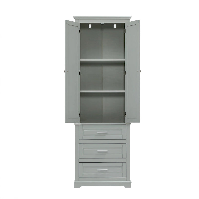 Armoire de rangement haute, 3 tiroirs et 2 portes, Blanc / Gris / Noir