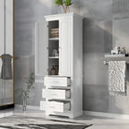 Armoire de rangement haute, 3 tiroirs et 2 portes, Blanc / Gris / Noir