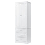 Armoire de rangement haute, 3 tiroirs et 2 portes, Blanc / Gris / Noir
