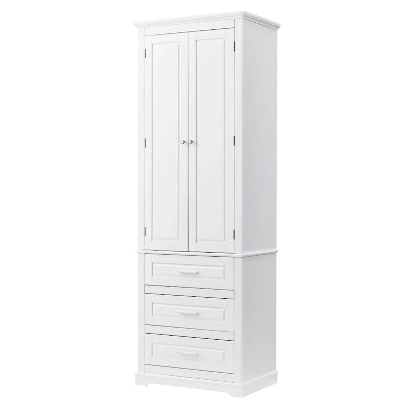 Armoire de rangement haute, 3 tiroirs et 2 portes, Blanc / Gris / Noir