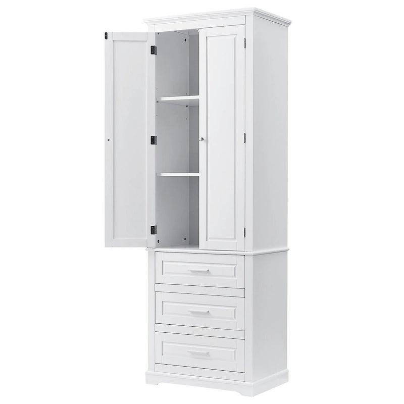Armoire de rangement haute, 3 tiroirs et 2 portes, Blanc / Gris / Noir