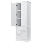 Armoire de rangement haute, 3 tiroirs et 2 portes, Blanc / Gris / Noir