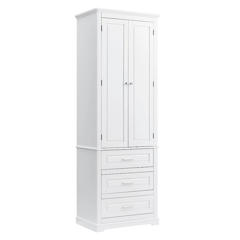 Armoire de rangement haute, 3 tiroirs et 2 portes, Blanc / Gris / Noir